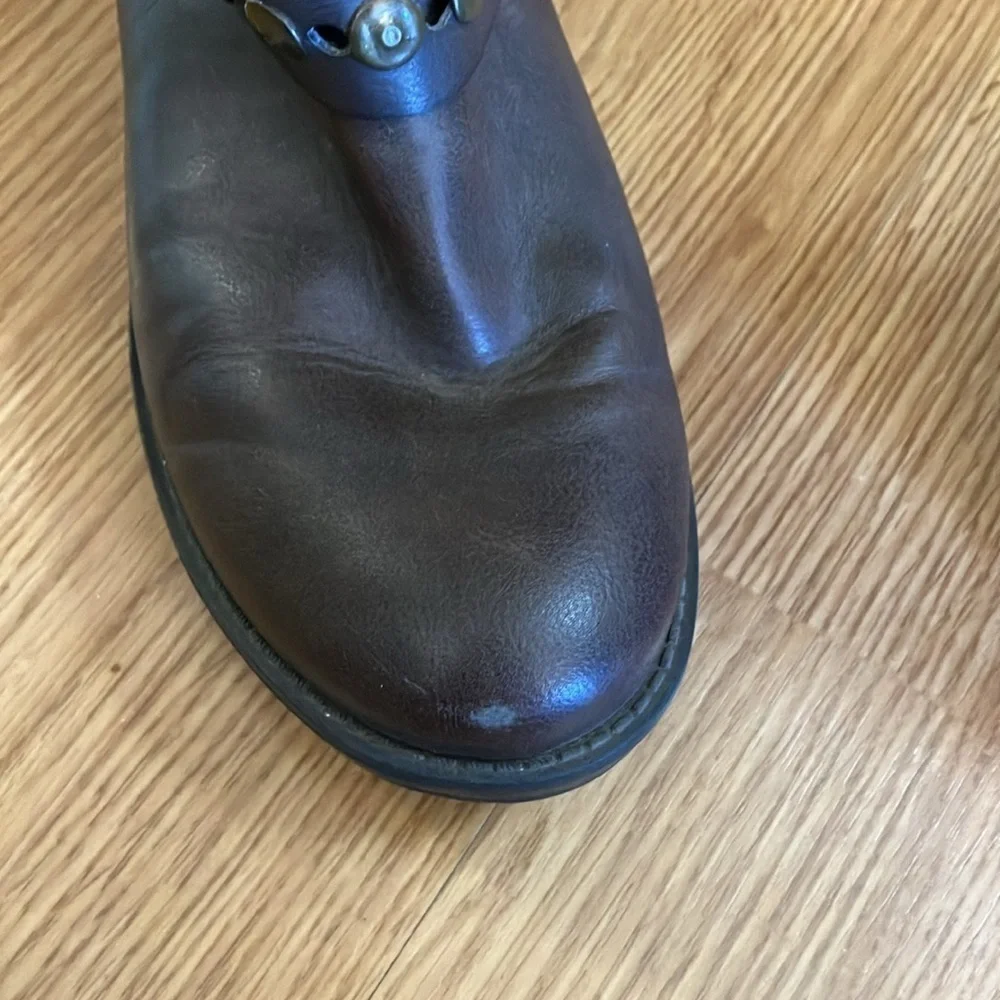 Ruff Hewn Womens Ankle Boots Sz 8 Brown Faux Leather Side zipper Buckle Accents